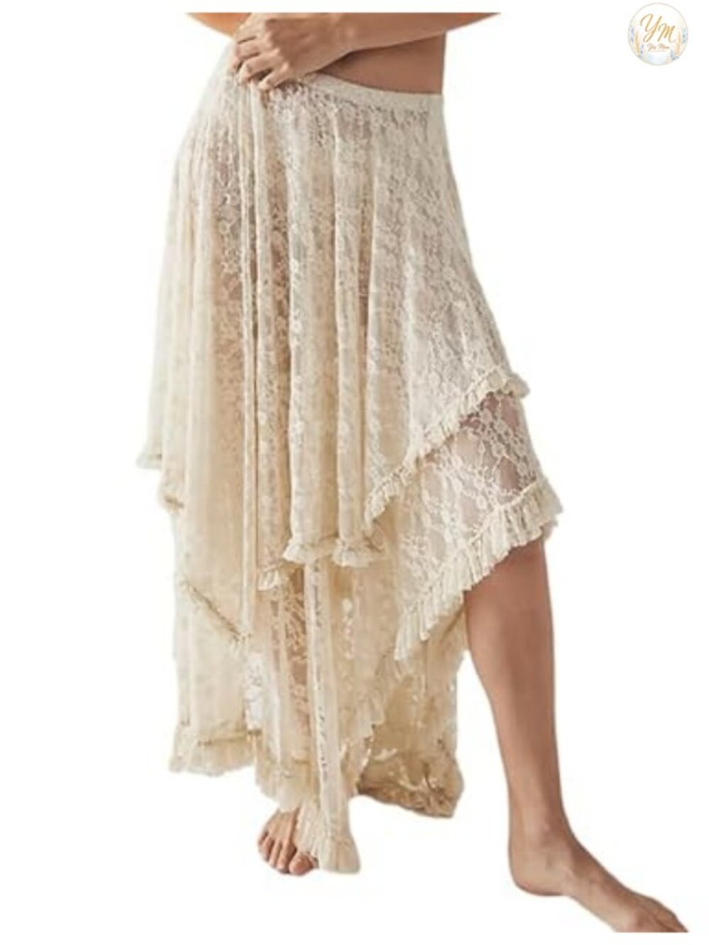 Yimoon Lace Maxi Skirt Asymmetrical Flowy Boho Women's Summer Beach